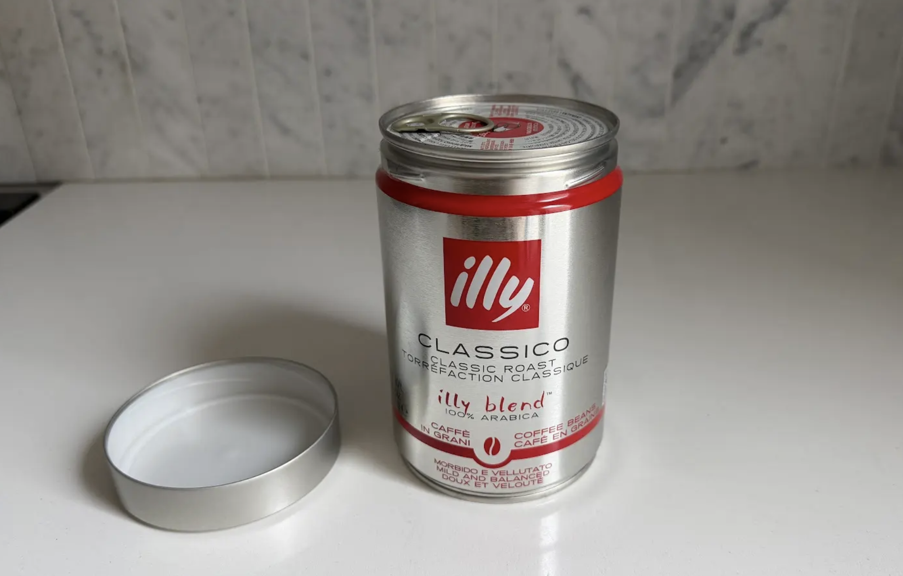 canister of Illy classico coffee sitting on counter