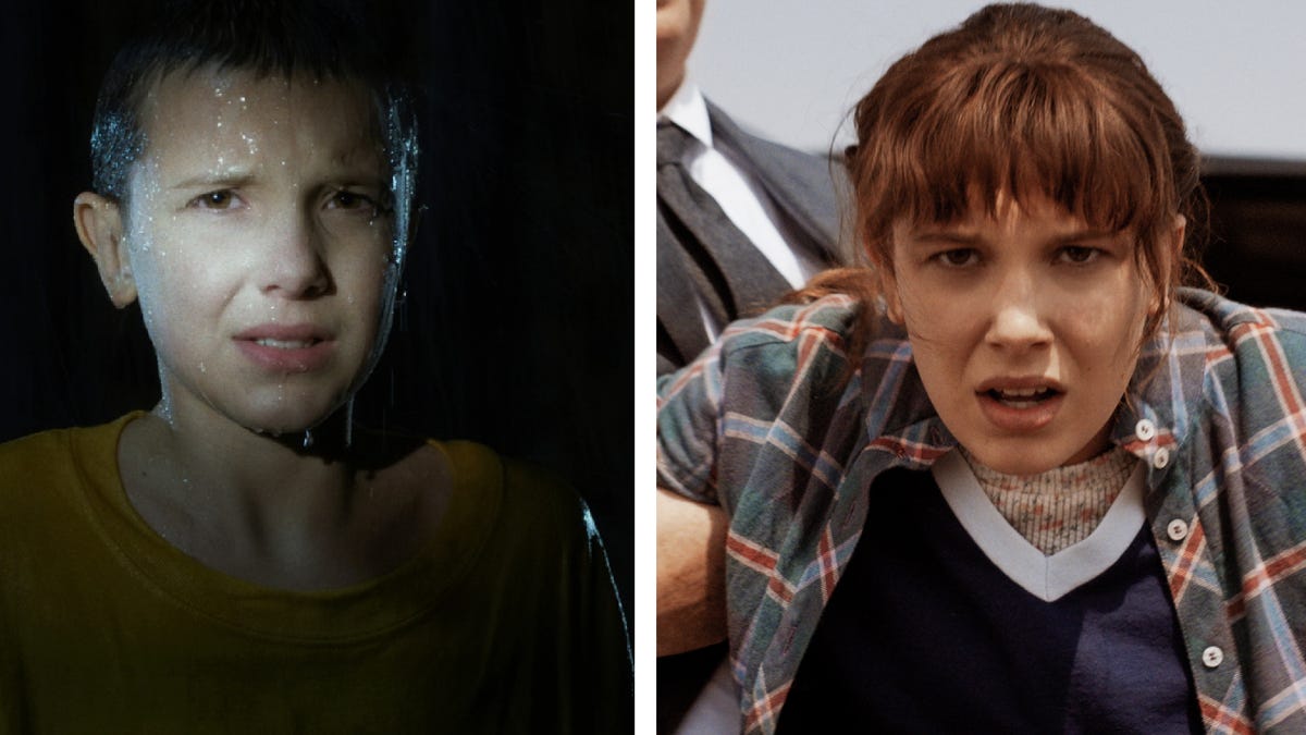 Millie Bobby Brown in season 1 and older in season 4