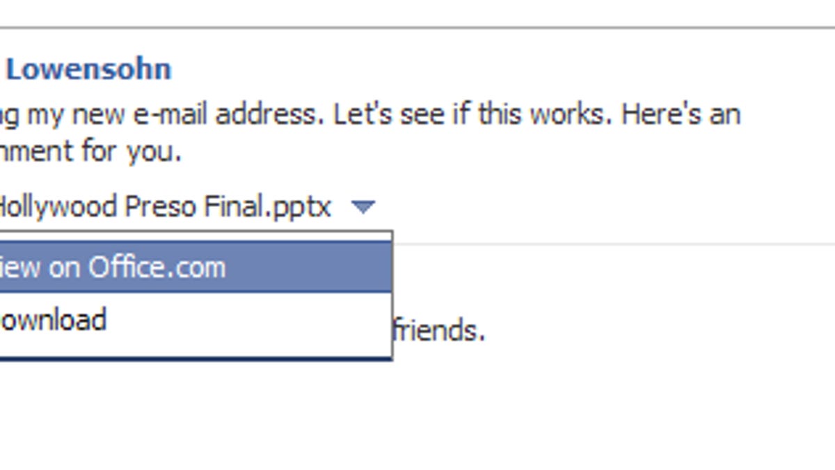 Facebook's new messaging system, which will have support for Microsoft Office attachments.