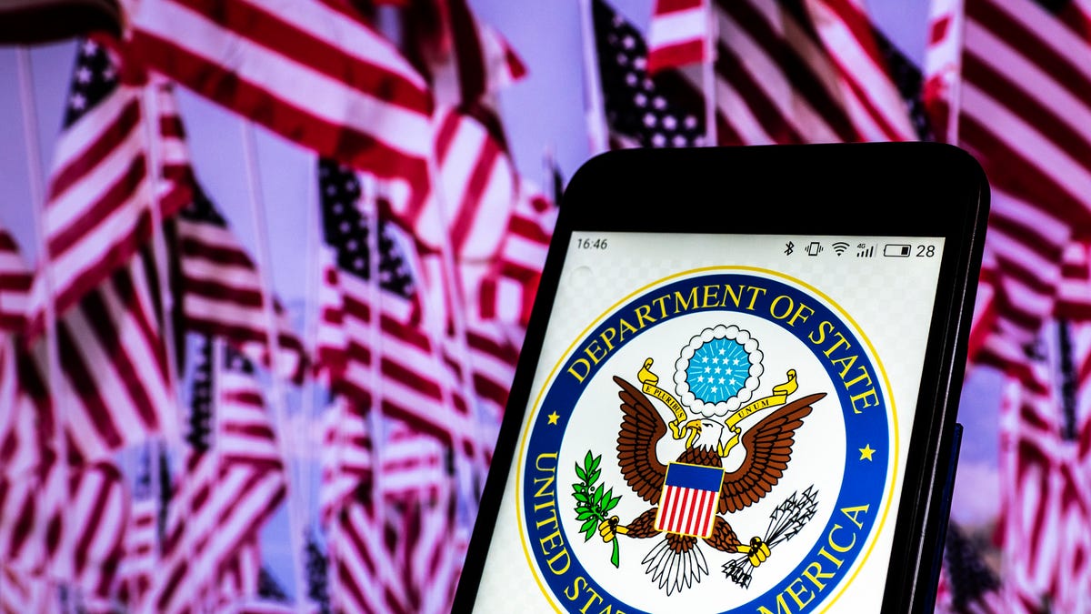 Seal of United States Department of State seen displayed on