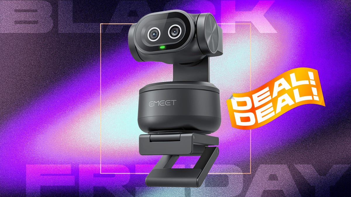 Emeet Pixy 4K Tracking Camera with a purple background