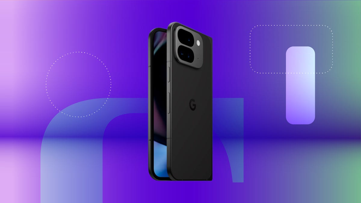 Shows the Pixel 9 Pro Fold on a blue background.