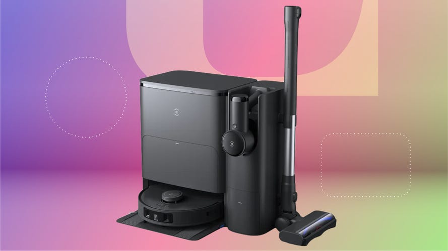 The Ecovacs Deebot T30S Combo on a colorful background