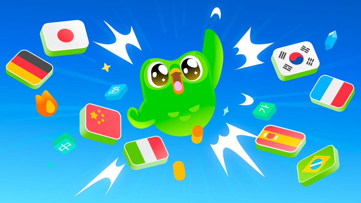 A green owl jumpingin the air surrounded by flags of different countries.