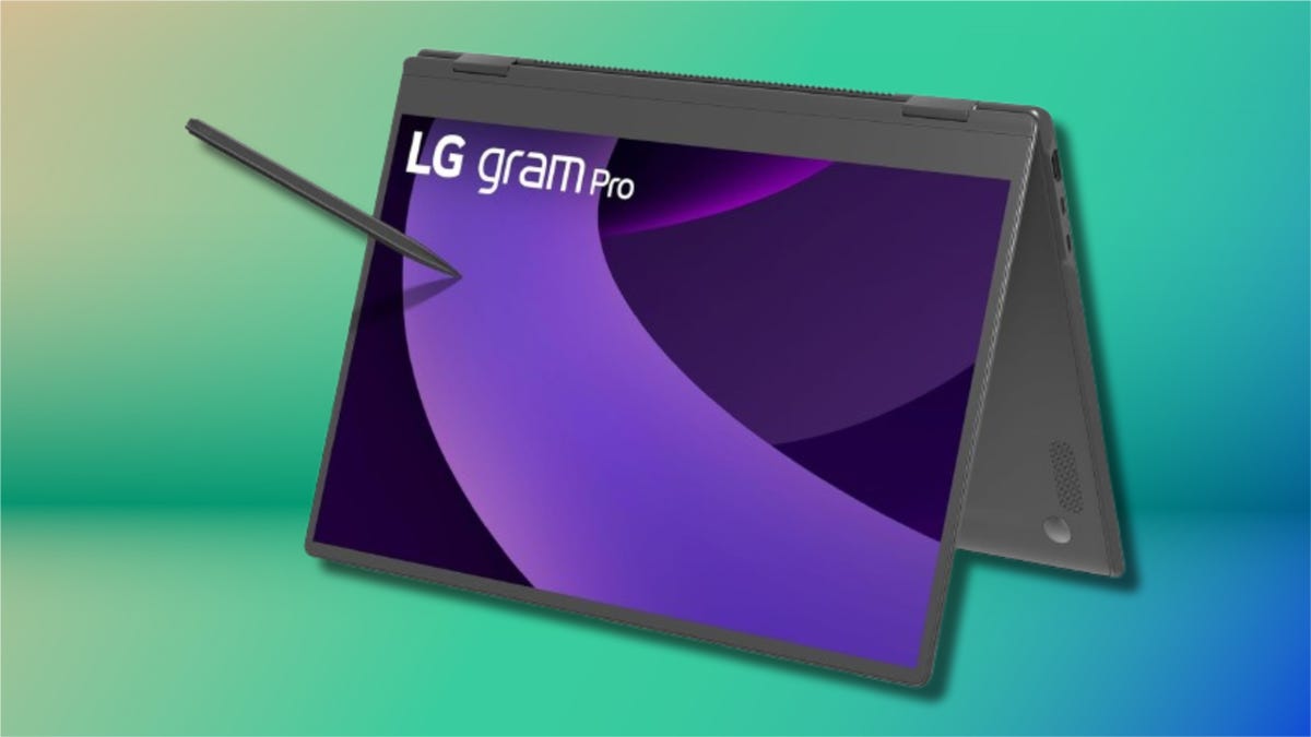 LG Gram Pro on a green and blue background