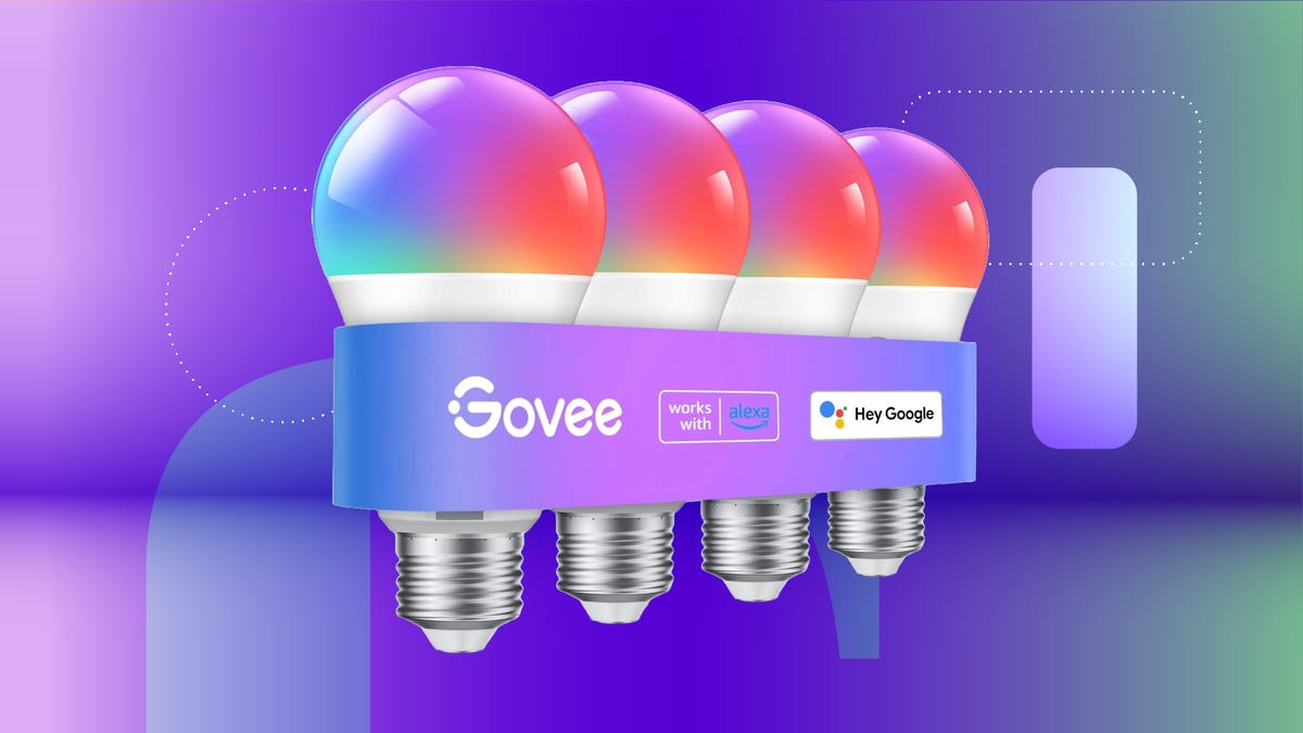 Shows the Govee Smart Light Bulbs on a multicolored background.