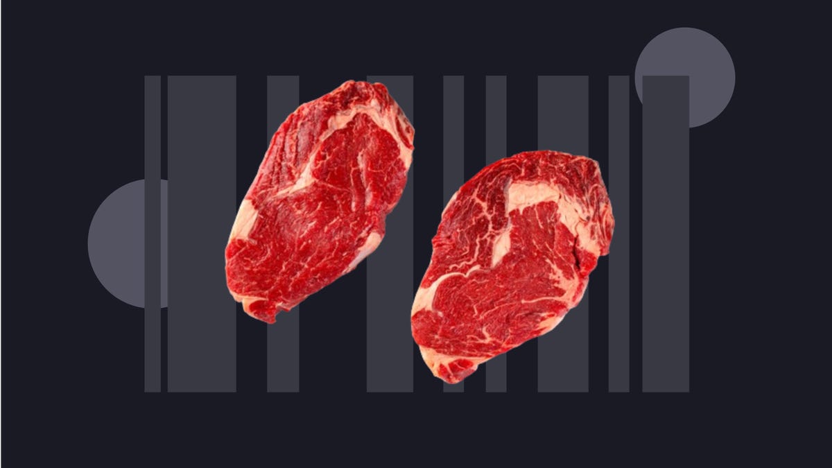 Two ribeye steaks from ButcherBox are displayed against a black background.