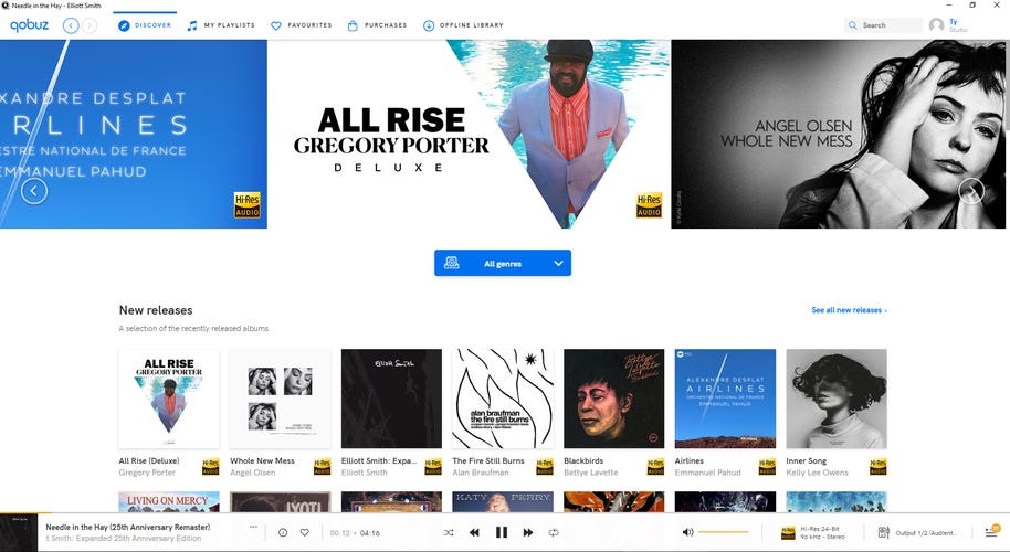 Qobuz music player is pulled up.