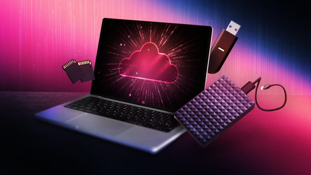 A laptop with storage devices