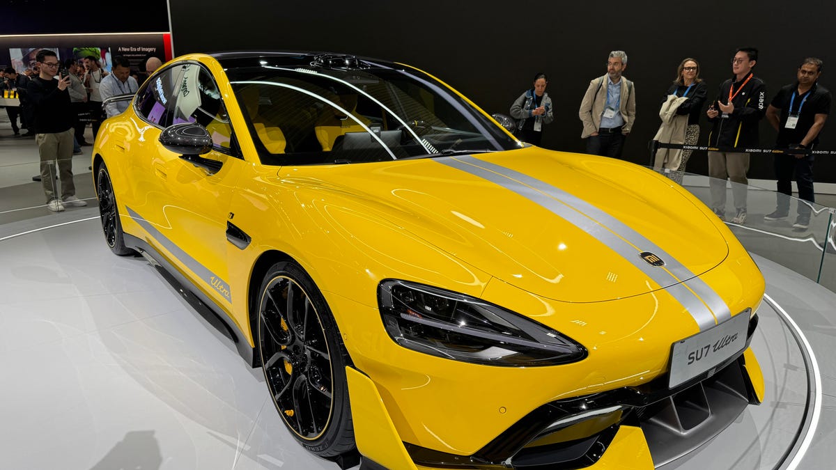 A yellow Xiaomi SU7 Ultra at MWC 2025