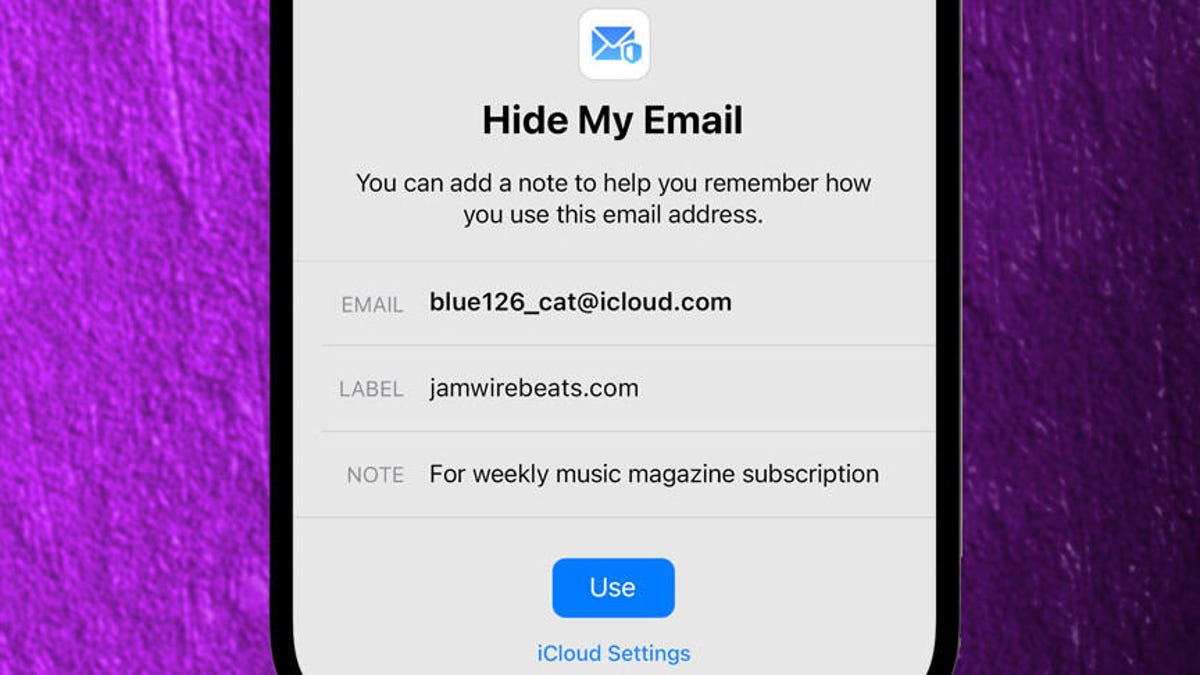 Hide My Email feature on an iPhone
