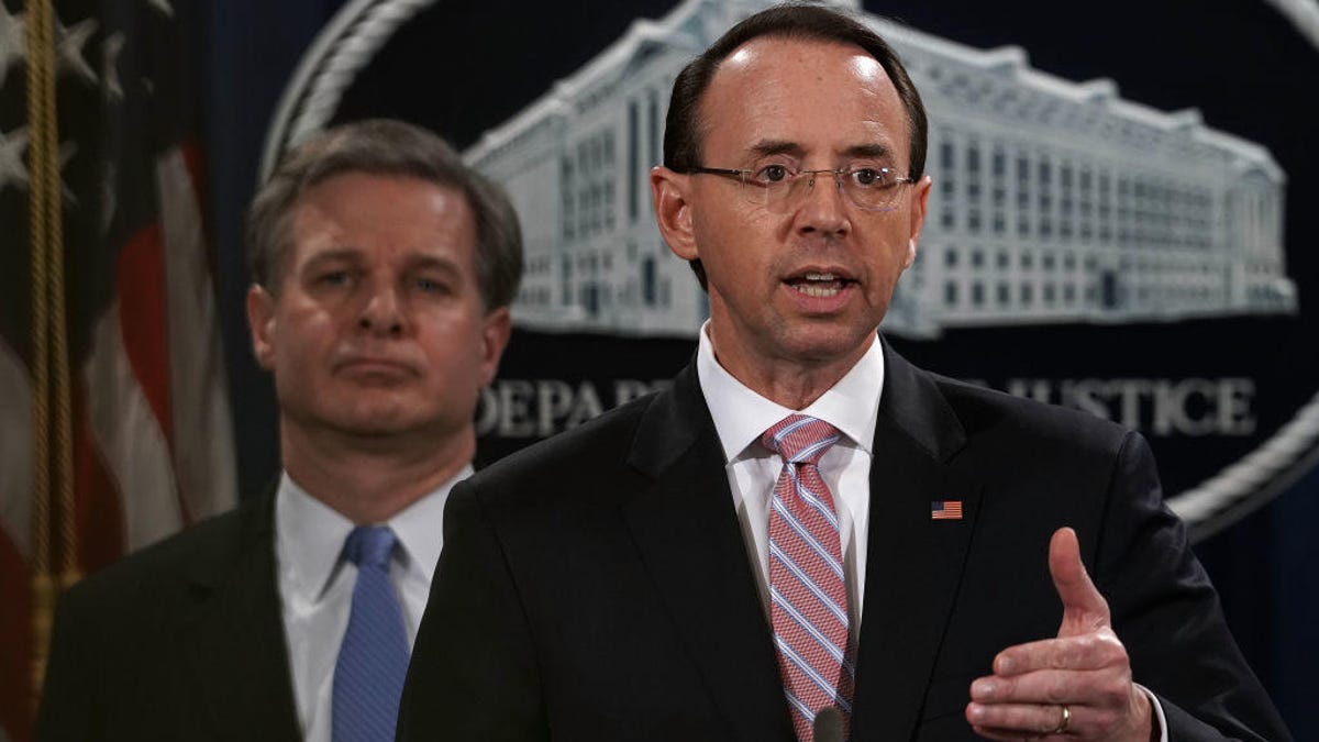 US Deputy Attorney General Rod Rosenstein and FBI Director Christopher Wray