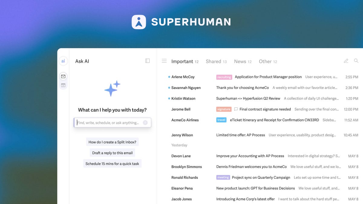 screenshot of how Superhuman works in an email capacity