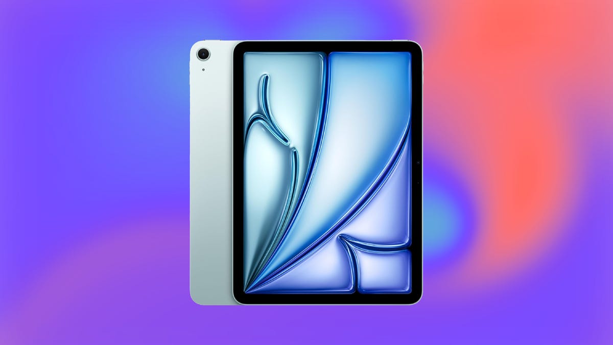 Apple iPad Air M2 blue on blue/orange background