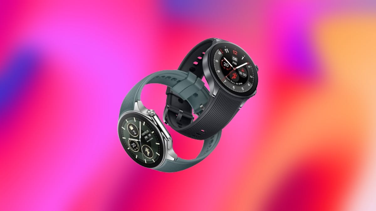 A pair of OnePlus Watch 2 smartwatches