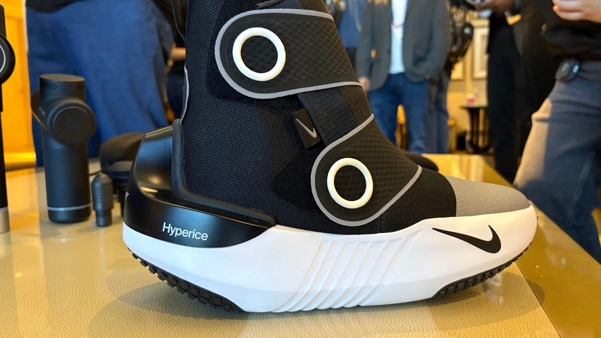 A photo of battery-powered compression shoes from Nike