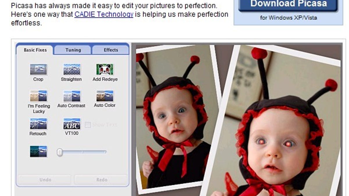 Google's mock Picasa site on April Fools' Day
