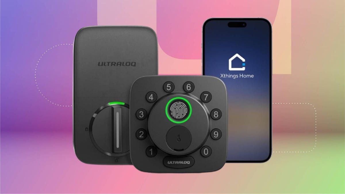 Ultraloq Bolt SE Smart Lock against a gradient purple CNET background.