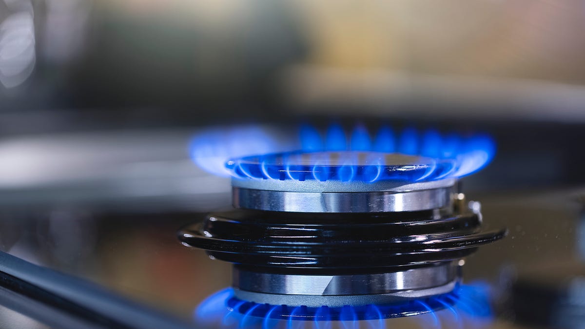 A lit gas burner