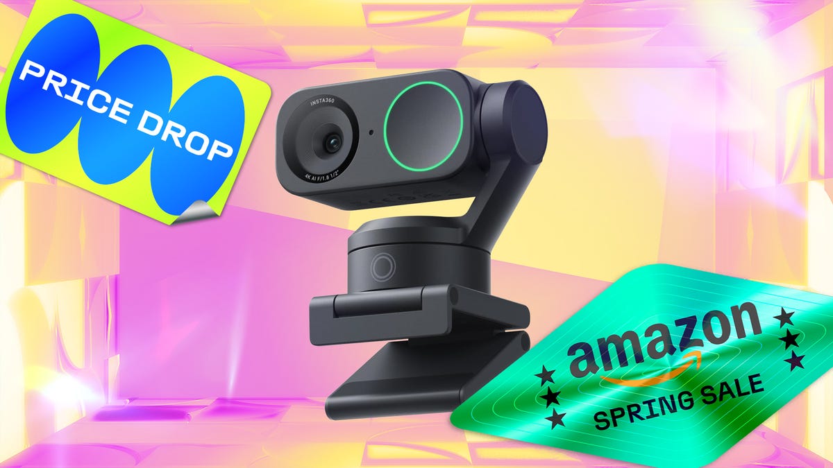Insta360 webcam on a CNET background