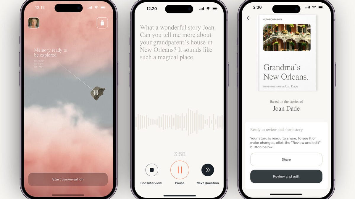 A series of shots from the Autobiographer experience on an iPhone.