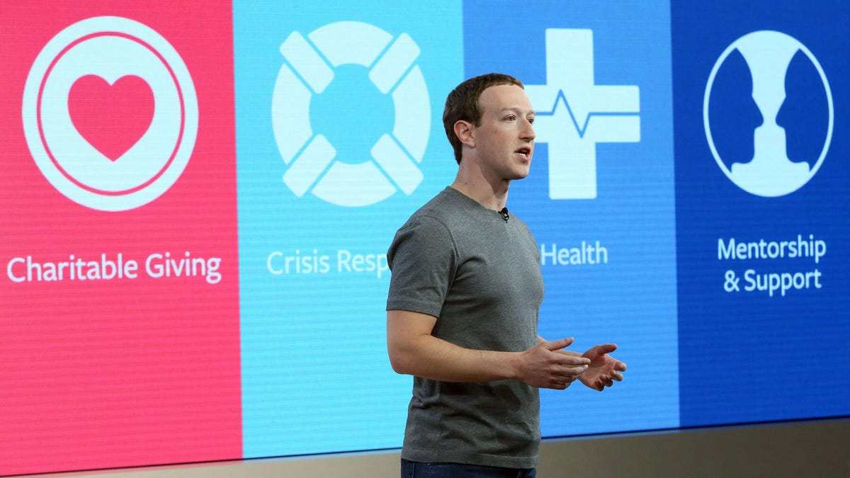 Facebook CEO Mark Zuckerberg talks community service at his company's Social Good Forum on Wednesday in New York.