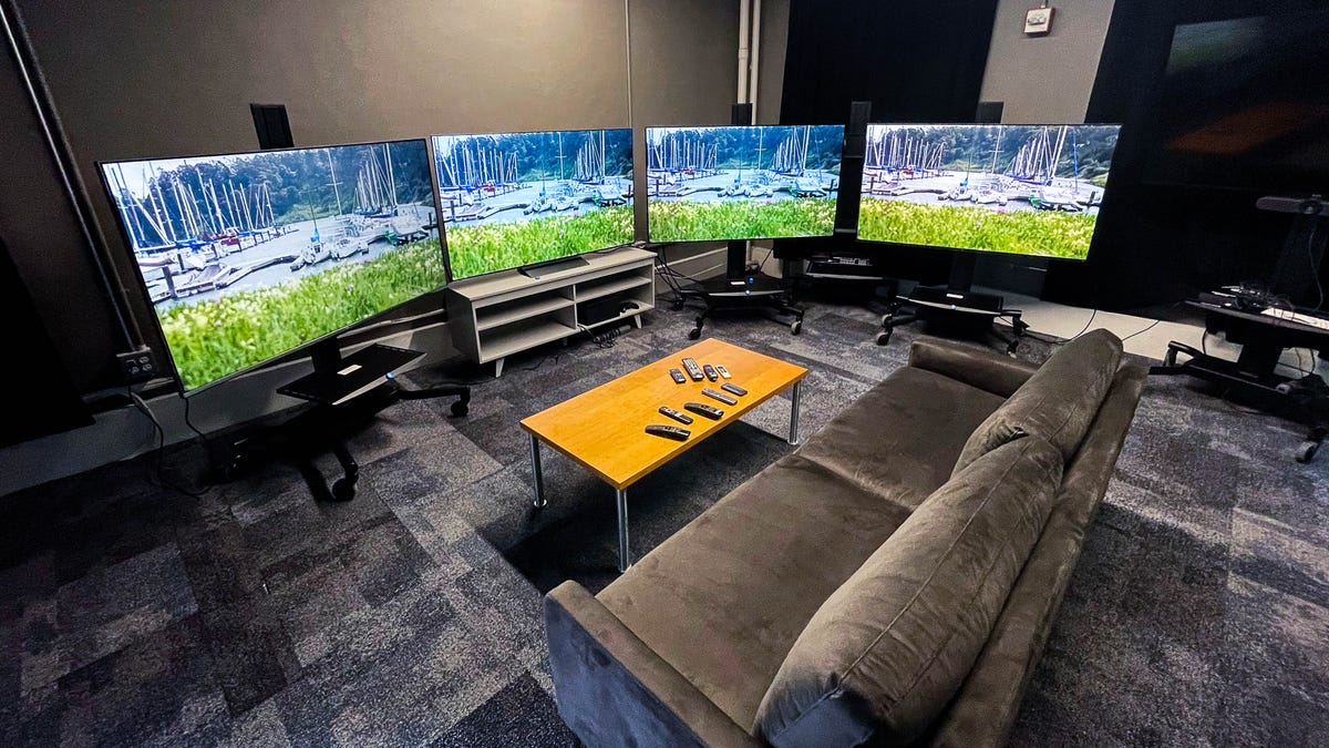 How we test TV's in the CNET Lab: Four TVs side by side