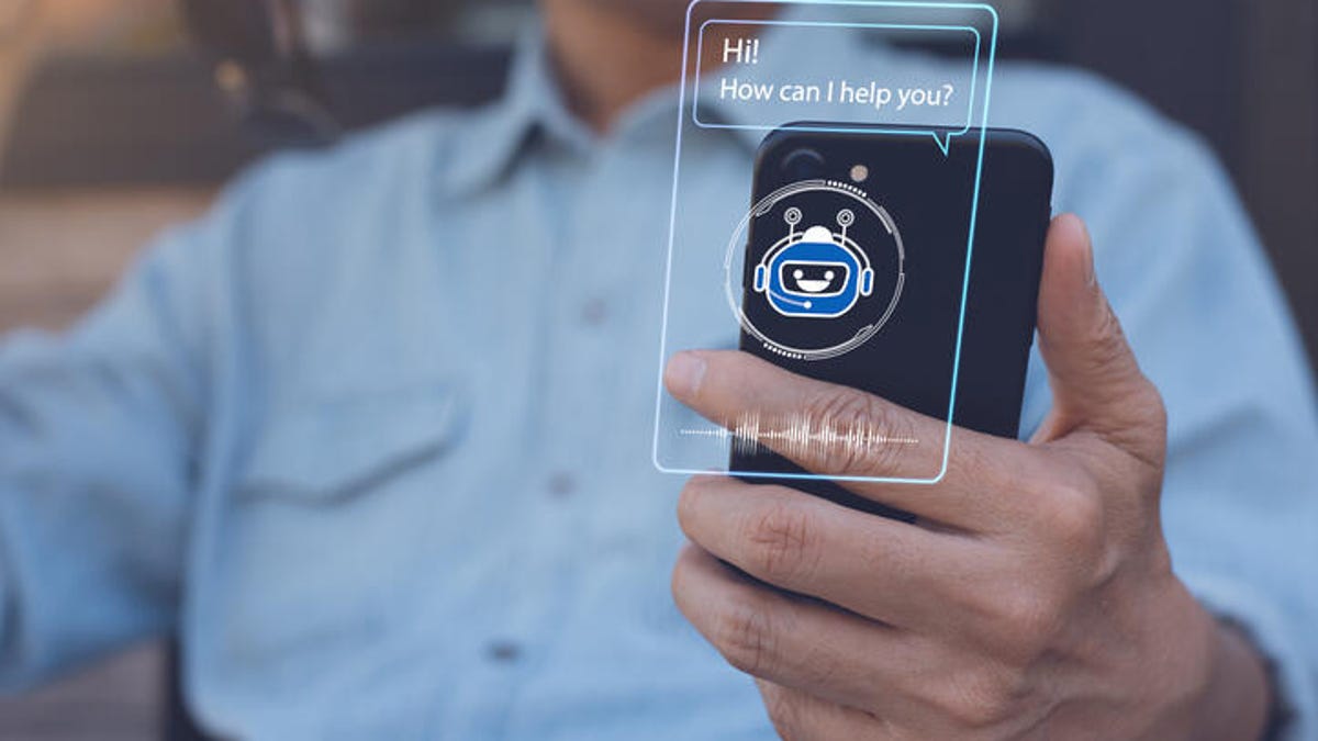Man using an AI chatbot on his phone.