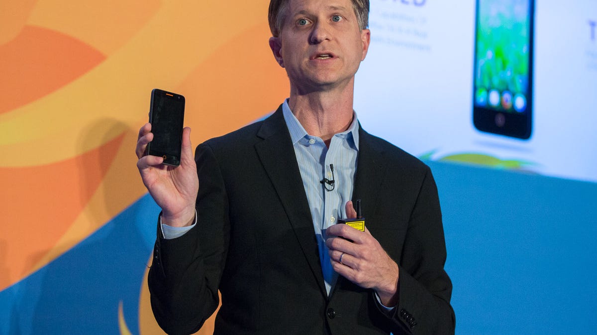 Mozilla acting Chief Executive Jay Sullivan introduces the $25 Mozilla Firefox OS prototype at Mobile World Congress.