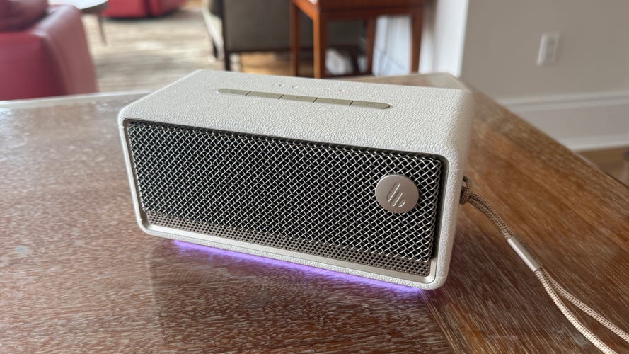 Photo of the Edifier ES60 Bluetooth speaker on a table