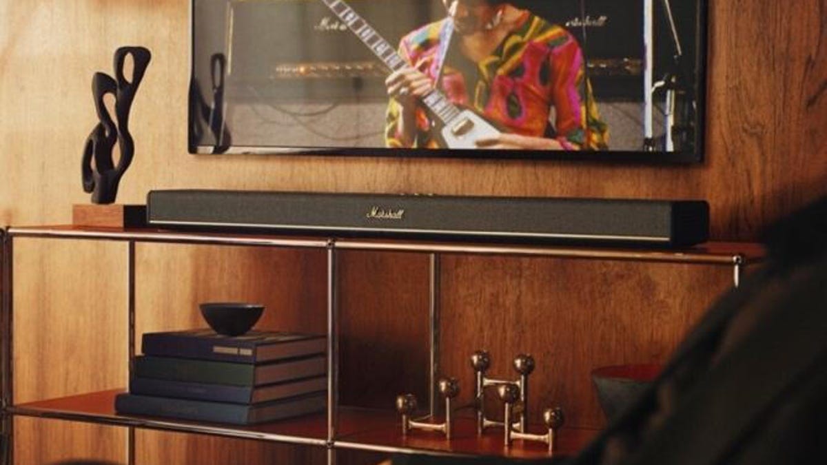 marshall heston soundbar under a tv