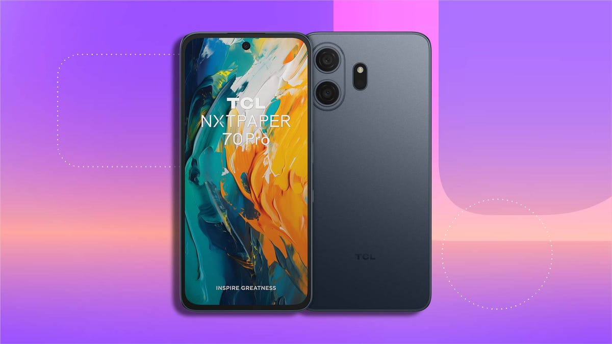 The TCL NxtPaper 70 Pro on a CNET background