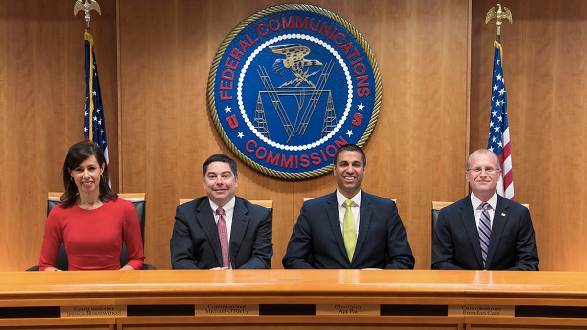 FCC Commissioners Jessica Rosenworcel and Michael O'Rielly, Chairman Ajit Pai and Commissioner Brendan Carr.