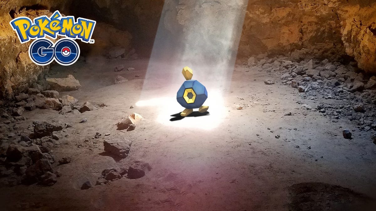 Roggenrola in a beam of light in a cave