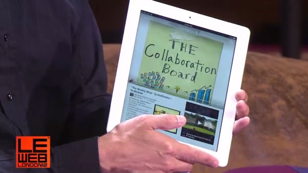 Google+ leader shows off a Google+-enhanced version of the Flipboard app at the LeWeb conference in London.