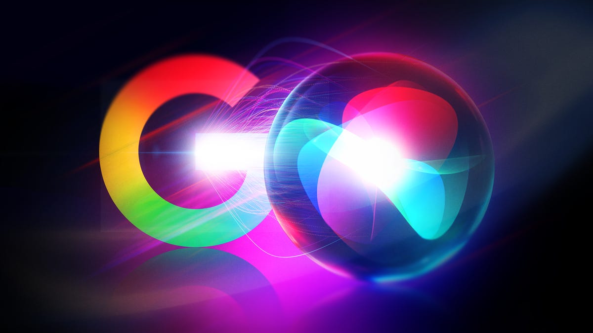 The Google logo and Apple's Siri logo together.