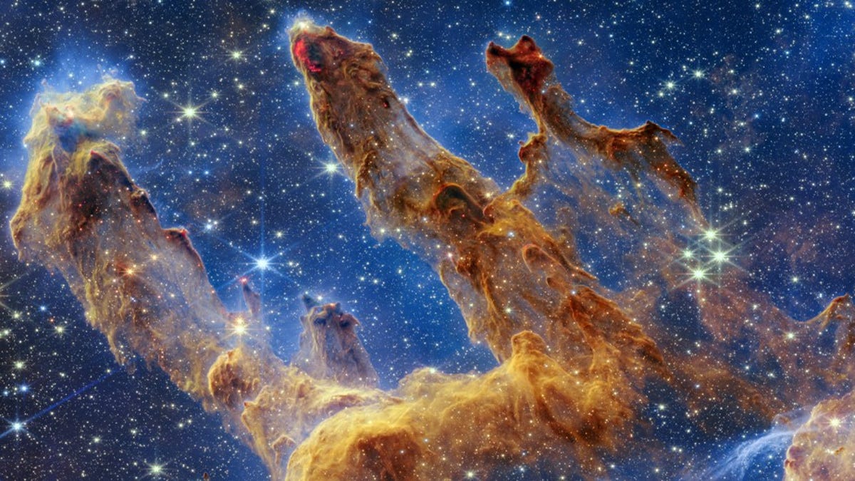The "Pillars of Creation" area of intense star formation as seen by the James Webb Space Telescope
