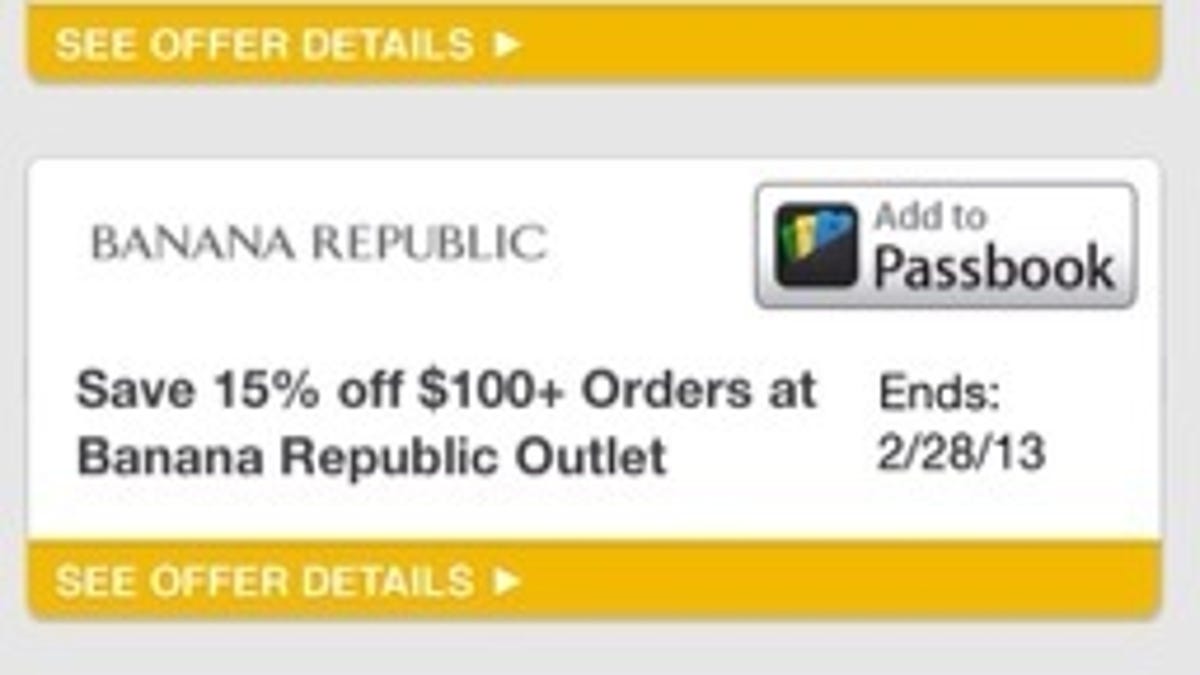 New app update includes "add to Passbook" buttons next to deals.