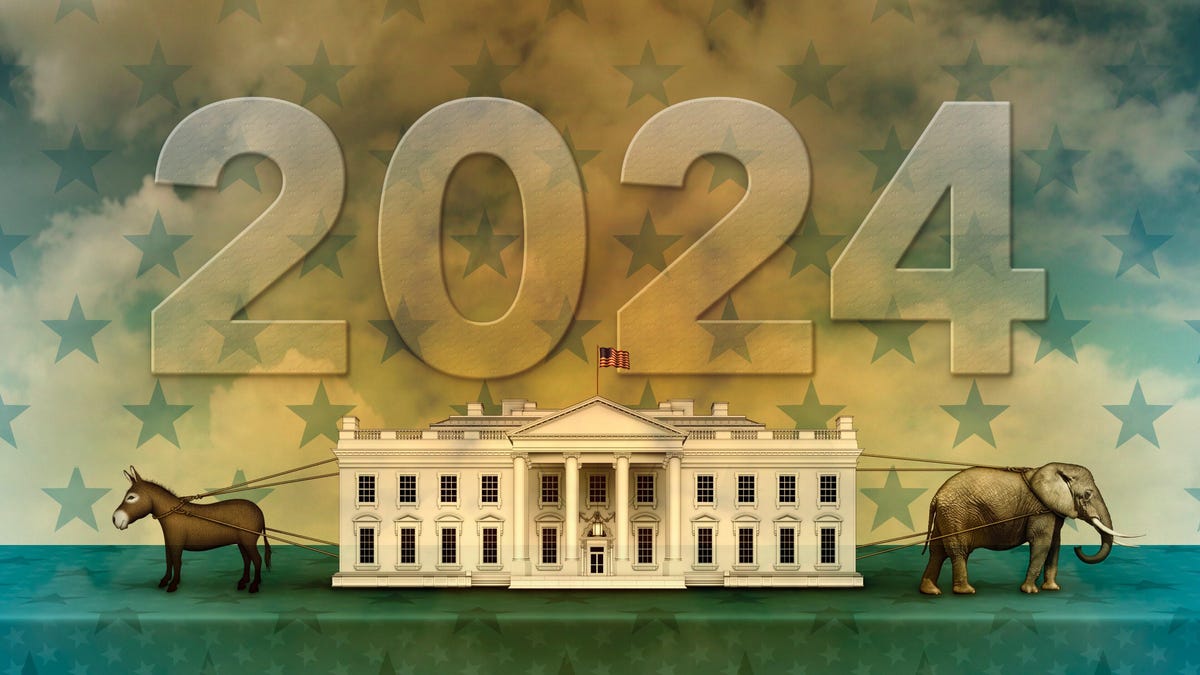 white house in tug of war with donkey and elephant