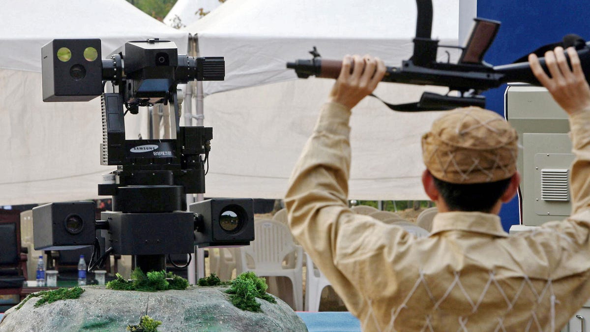 Sentry robot stares down an intruder.