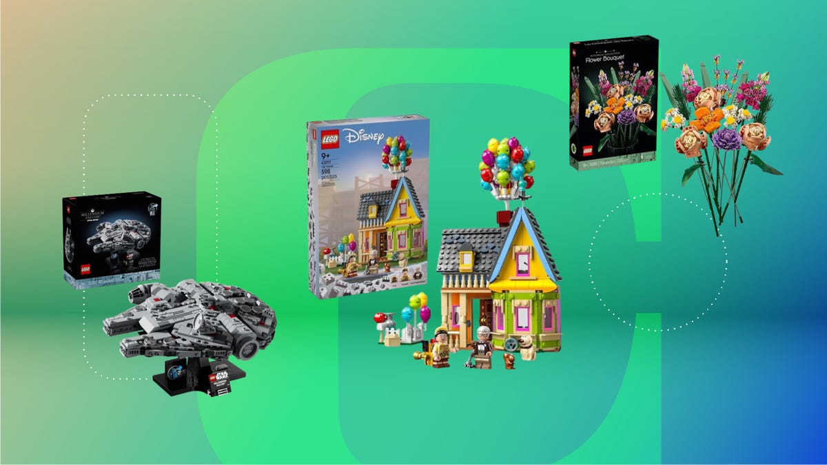 Lego sets on a CNET background