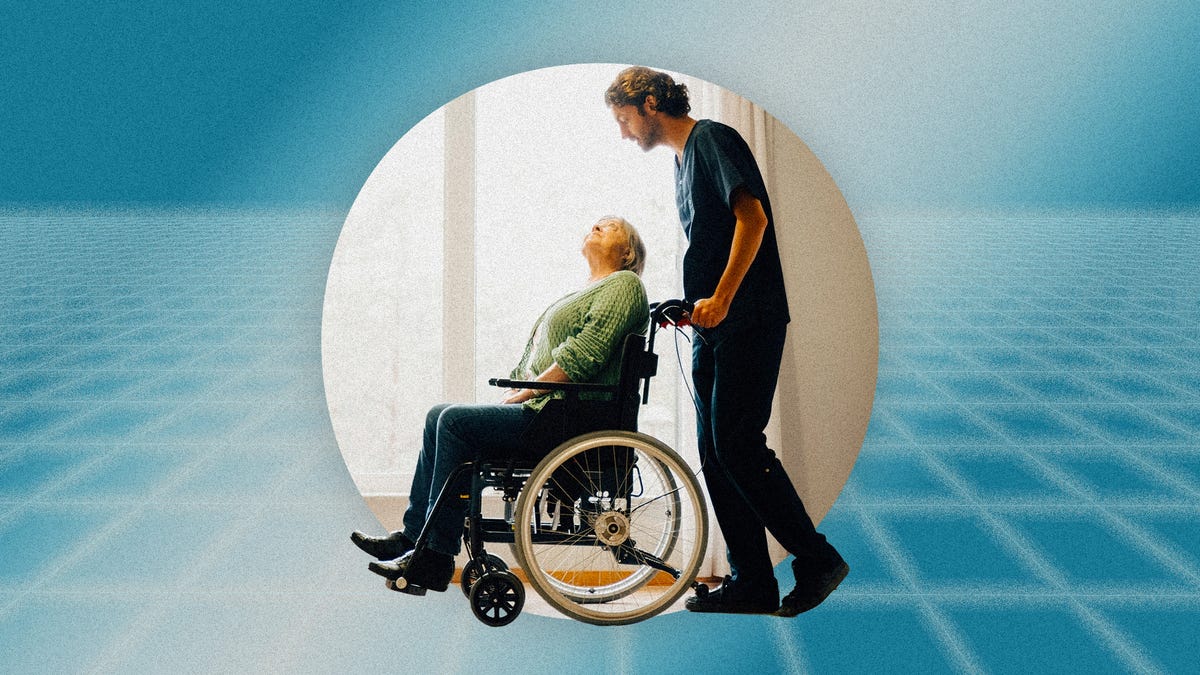 image of a healthcare worker and elderly patient in a wheelchair