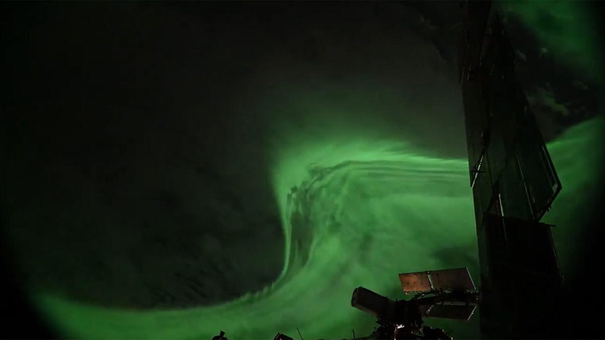 Aurora lights in Earth's atmosphere from the perspective of the ISS