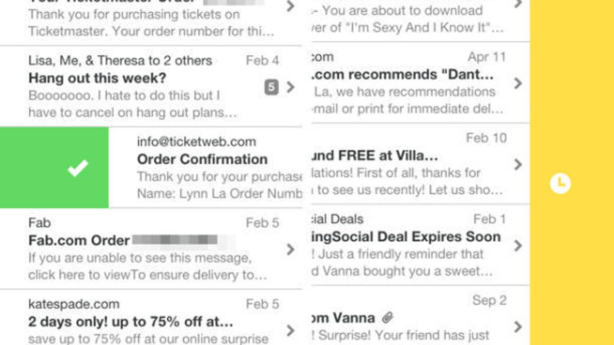 Mailbox lets you swipe a message to archive it.