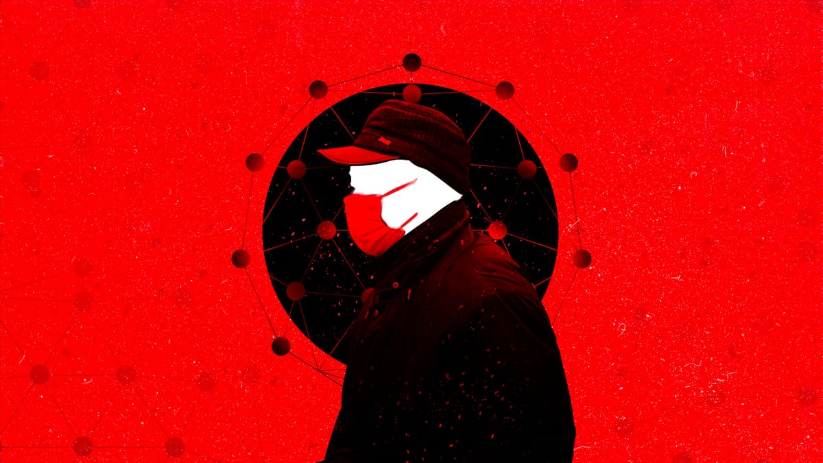 Artist's rendering of a man wearing a surgeon's mask.