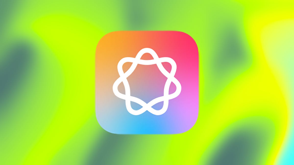 Apple Intelligence logo on top of CNET background