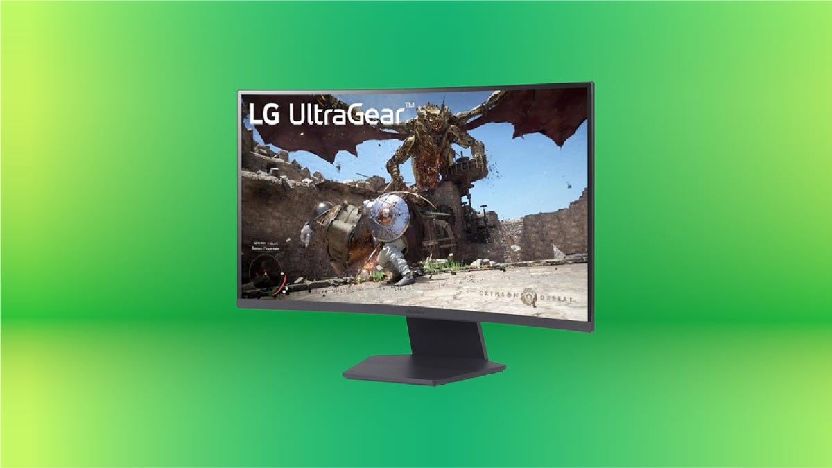 LG Ultragear monitor on green gradient background