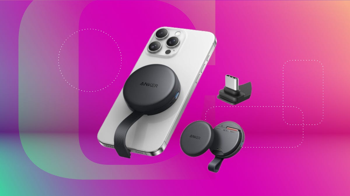 Shows the Anker MagGo SD Card Reader on a magenta background.