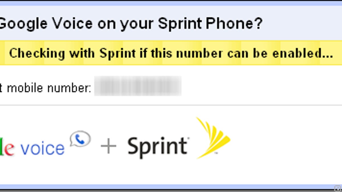 Prompt to enable Google Voice with your Sprint number
