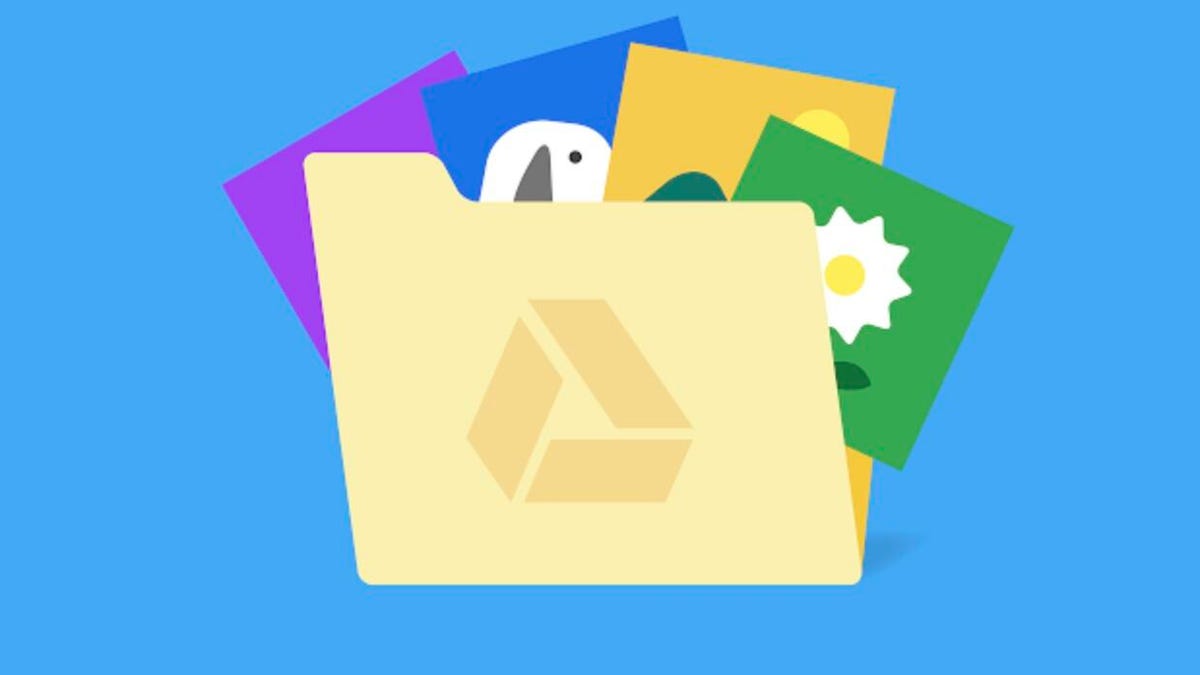 An illustration of a Google Drive folder filled with files.